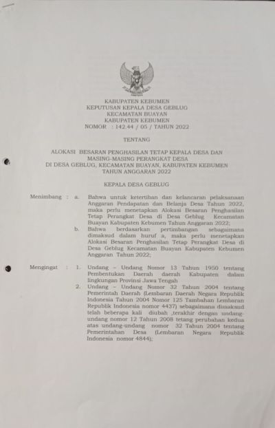 SK Kepala Desa Tentang Siltap Kepala Desa dan Perangkat Desa TH 2022
